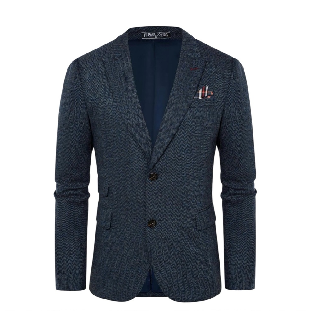 NWT PJ Paul Jones Men's Navy Blue Tweed Wool Blend Blazer Size L Academia